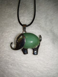 Natural Green Aventurine Elephant Pendant Necklace | Silver Tone Elephant Gemstone Pendant on Black Cord Necklace | #13