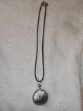 Natural Amethyst Chip Bottle Pendant Necklace | Floating Gemstone Glass Vial Pendant on Black Cord Necklace | #14