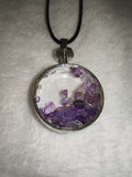 Natural Amethyst Chip Bottle Pendant Necklace | Floating Gemstone Glass Vial Pendant on Black Cord Necklace | #14