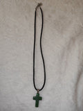 Natural Green Aventurine Cross Pendant Necklace | Polished Gemstone Cross on Black Cord Necklace | #16