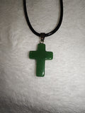 Natural Green Aventurine Cross Pendant Necklace | Polished Gemstone Cross on Black Cord Necklace | #16