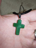 Natural Green Aventurine Cross Pendant Necklace | Polished Gemstone Cross on Black Cord Necklace | #16