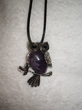 Natural Amethyst Owl Pendant Necklace | Silver Tone Owl Gemstone Pendant on Black Cord Necklace | #17