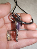 Natural Amethyst Owl Pendant Necklace | Silver Tone Owl Gemstone Pendant on Black Cord Necklace | #17