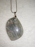 Natural Labradorite Freeform Pendant Necklace | Flashing Polished Gemstone Pendant on Silver Tone Snake Chain | #18