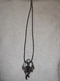 Natural Green Aventurine Dragon Pendant Necklace | Silver Tone Dragon Wing Gemstone Pendant on Black Cord Necklace | #19