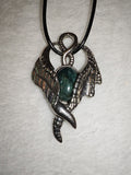 Natural Green Aventurine Dragon Pendant Necklace | Silver Tone Dragon Wing Gemstone Pendant on Black Cord Necklace | #19