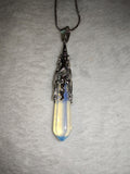 Opalite Crystal Point Pendant Necklace | Polished Opalite Gemstone Point on Silver Tone Snake Chain | #20