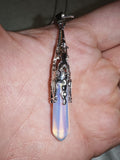 Opalite Crystal Point Pendant Necklace | Polished Opalite Gemstone Point on Silver Tone Snake Chain | #20