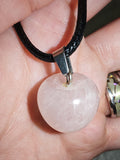 Rose Quartz Apple Pendant Necklace | Polished Crystal Apple on Black Cord Necklace | #21