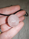 Rose Quartz Apple Pendant Necklace | Polished Crystal Apple on Black Cord Necklace | #21