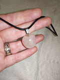 Rose Quartz Apple Pendant Necklace | Polished Crystal Apple on Black Cord Necklace | #21