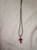 Red Jasper Cross Pendant Necklace | Polished Gemstone Christian Cross on Black Cord | #22