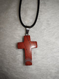 Red Jasper Cross Pendant Necklace | Polished Gemstone Christian Cross on Black Cord | #22