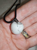 Howlite Apple Pendant Necklace | Polished White Gemstone Apple on Black Cord | #23