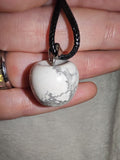 Howlite Apple Pendant Necklace | Polished White Gemstone Apple on Black Cord | #23