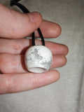 Howlite Apple Pendant Necklace | Polished White Gemstone Apple on Black Cord | #23