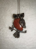 Goldstone Owl Pendant Necklace | Sparkling Brown Goldstone Owl on Silver Tone Chain | #25