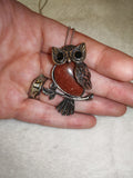 Goldstone Owl Pendant Necklace | Sparkling Brown Goldstone Owl on Silver Tone Chain | #25