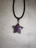 Amethyst Star Pendant Necklace | Polished Gemstone Star on Black Cord | #26