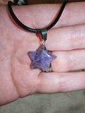 Amethyst Star Pendant Necklace | Polished Gemstone Star on Black Cord | #26