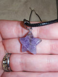 Amethyst Star Pendant Necklace | Polished Gemstone Star on Black Cord | #26