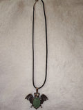 Green Aventurine Bat Pendant Necklace | Polished Gemstone Bat on Black Cord | #27
