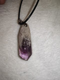 Chevron Amethyst Point Pendant Necklace | Natural Dream Amethyst Crystal on Black Cord | #28