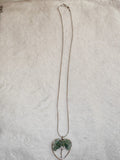 Green Aventurine Tree of Life Heart Pendant Necklace | Natural Crystal Chip Tree on Silver Tone Chain | #29