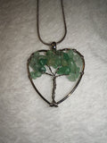 Green Aventurine Tree of Life Heart Pendant Necklace | Natural Crystal Chip Tree on Silver Tone Chain | #29