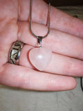 Rose Quartz Heart Pendant Necklace | Natural Crystal Heart on Silver Tone Snake Chain | #30