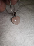 Rose Quartz Heart Pendant Necklace | Natural Crystal Heart on Silver Tone Snake Chain | #30