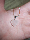 Rose Quartz Heart Pendant Necklace | Natural Crystal Heart on Silver Tone Snake Chain | #31