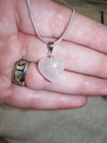 Rose Quartz Heart Pendant Necklace | Natural Crystal Heart on Silver Tone Snake Chain | #31