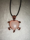 Rose Quartz Turtle Pendant Necklace | Natural Crystal Heart Shell on Black Cord | #32
