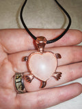 Rose Quartz Turtle Pendant Necklace | Natural Crystal Heart Shell on Black Cord | #32