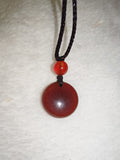 Red Goldstone Round Pendant Necklace | Sparkling Crystal Disc on Adjustable Cord | #34
