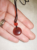 Red Goldstone Round Pendant Necklace | Sparkling Crystal Disc on Adjustable Cord | #34