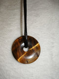 Tiger's Eye Donut Pendant Necklace | Natural Pi Disc Gemstone | #104