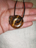 Tiger's Eye Donut Pendant Necklace | Natural Pi Disc Gemstone | #104