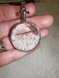 Rose Quartz Floating Glass Locket Pendant Necklace | Natural Gemstone Chips | #106