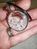 Rose Quartz Floating Glass Locket Pendant Necklace | Natural Gemstone Chips | #106