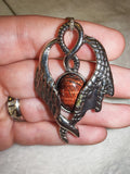 Red Tiger's Eye Dragon Pendant Necklace | Fantasy Dragon with Ox Eye Gemstone | #47