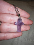 Natural Amethyst Cross Pendant Necklace | Polished Purple Quartz Christian Jewellery | #58