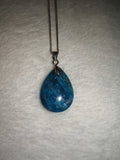 Natural Blue Apatite Teardrop Pendant Necklace | Polished Ocean Blue Gemstone | #59