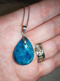 Natural Blue Apatite Teardrop Pendant Necklace | Polished Ocean Blue Gemstone | #59