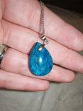Natural Blue Apatite Teardrop Pendant Necklace | Polished Ocean Blue Gemstone | #59
