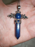 Natural Lapis Lazuli Winged Crystal Point Pendant Necklace | Gemstone Statement Necklace | #63