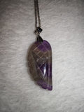 Natural Chevron Amethyst Angel Wing Pendant Necklace | Carved Dream Amethyst Wing | #66