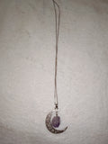 Natural Amethyst Crystal Crescent Moon Pendant Necklace | Raw Purple Quartz Moon Necklace | #72